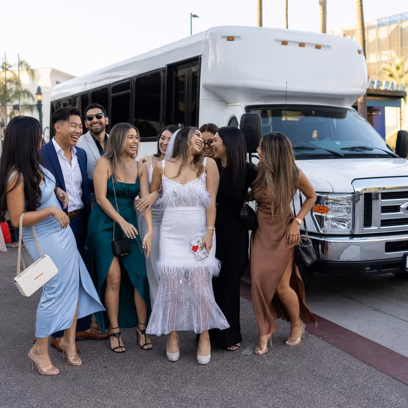 Black Mercedes Sprinter van staged for an Anaheim Bachelor & Bachelorette Transportation group