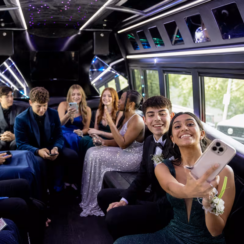 Black Mercedes Sprinter van staged for an Anaheim Prom & Homecoming Transportation group